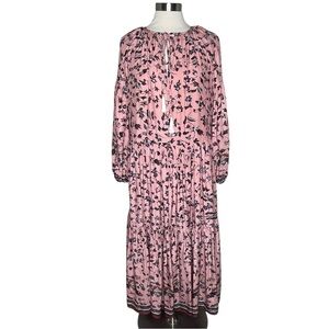 Natalie Martin XS Briana silk lotus print dress champagne pink